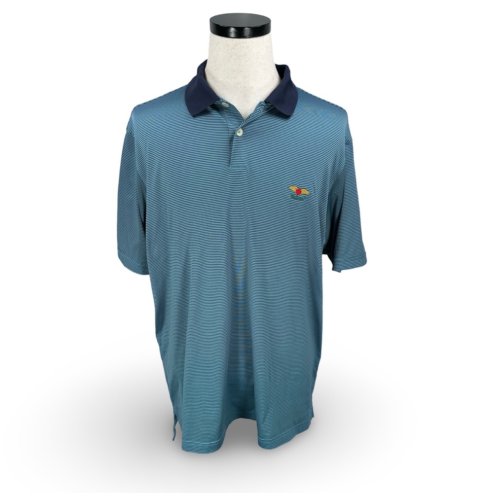 Adidas Mens Blue Striped Baltusrol Country Club Golf Polo Shirt Large